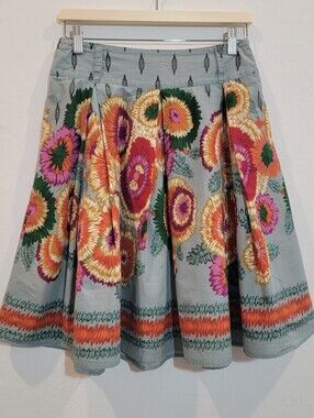 Women's Beautiful Midi Boho Floral Full Pleated Skirt Size Medium